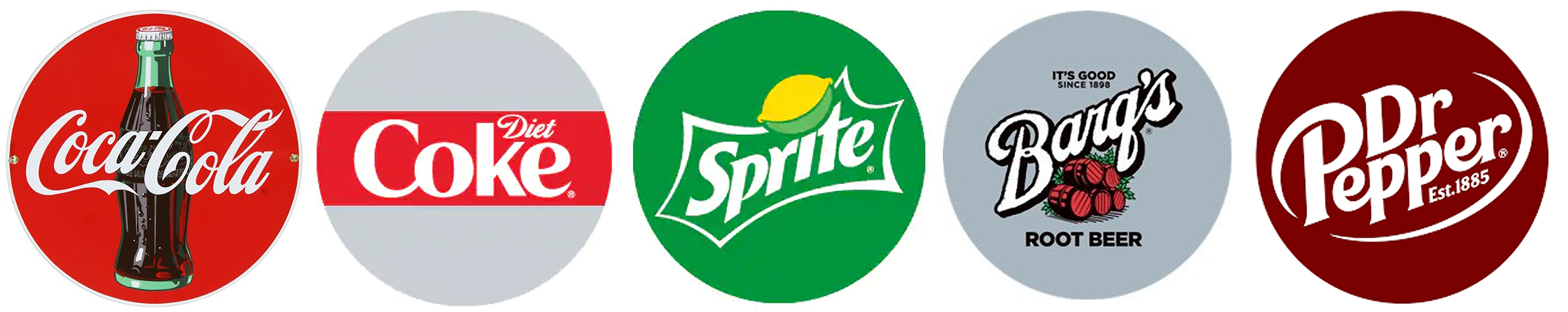 coke, diet coke, sprite, rootbear, dr pepper